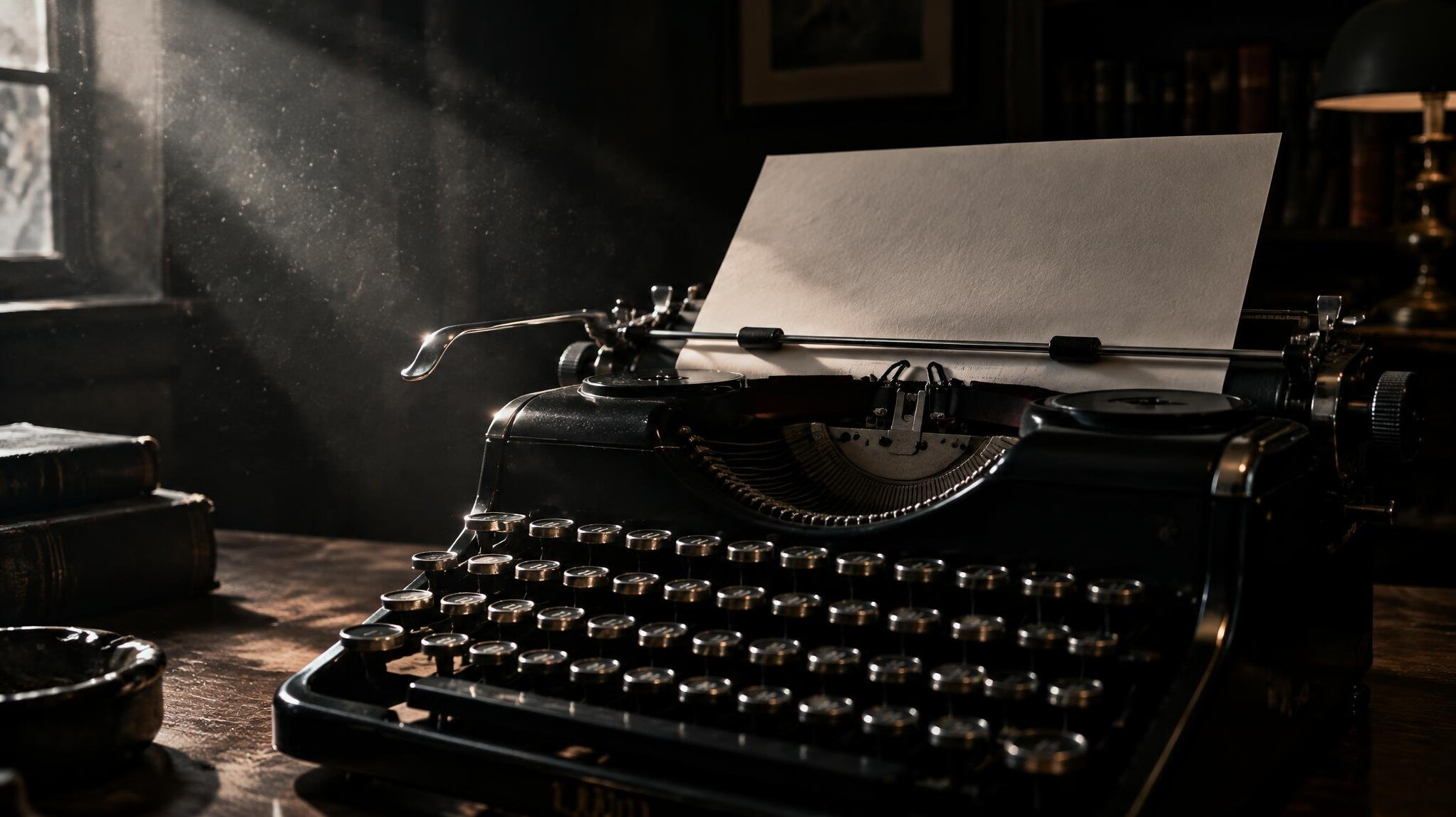 Close-up of a vintage typewriter with a sheet of paper